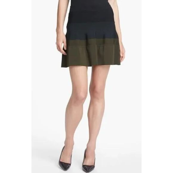 A.L.C. Natalia Blue Black Green Colorblock Stretch Knit Tiered Mini Skirt XS - Picture 1 of 5